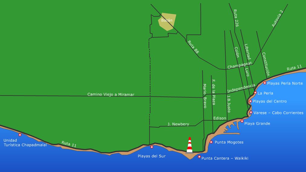 Mapa de la Costa de Mar del Plata - Playas y Balnearios